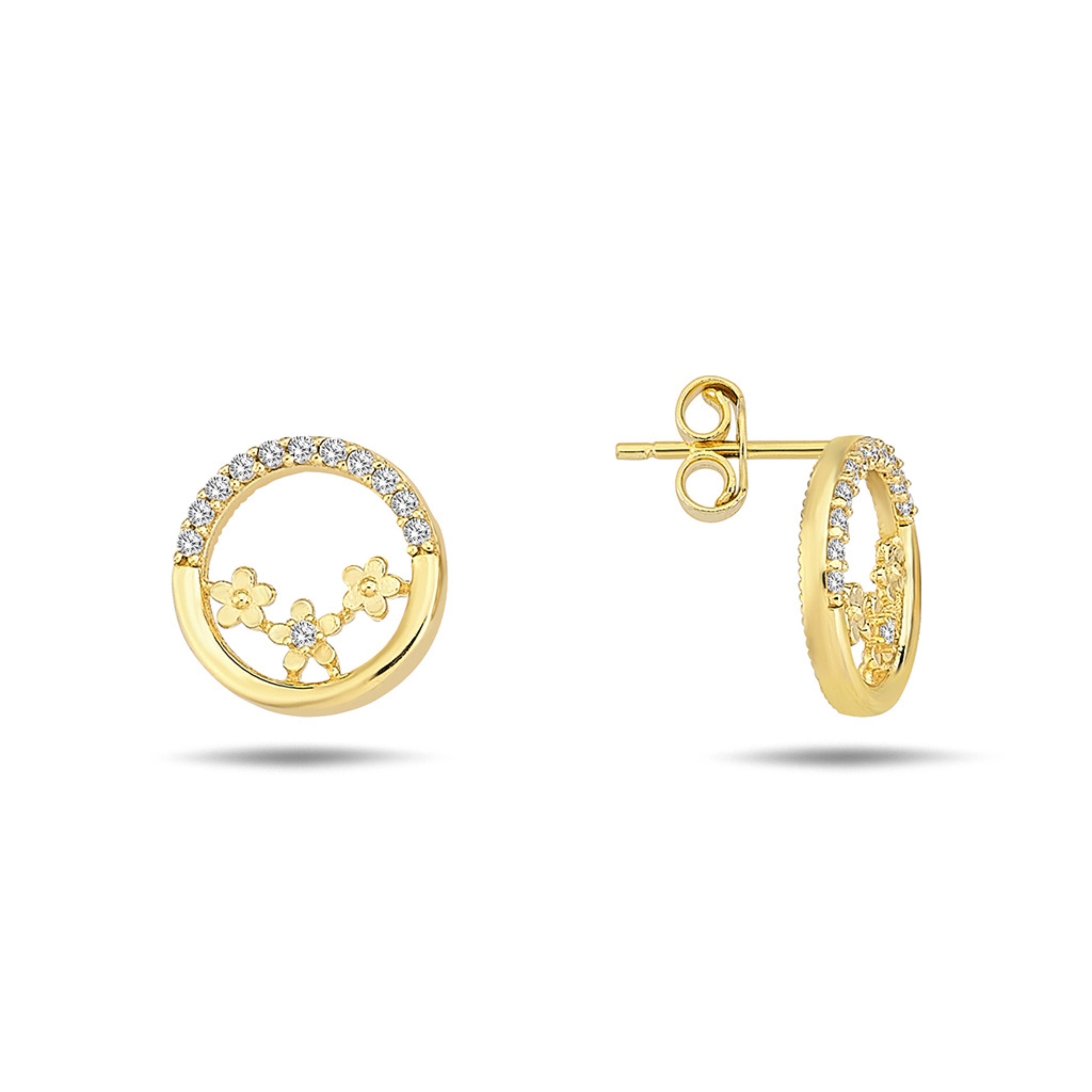 Zlaté náušnice BLOOM od značky CREYO – jemný romantický design s květy a třpytivými zirkony