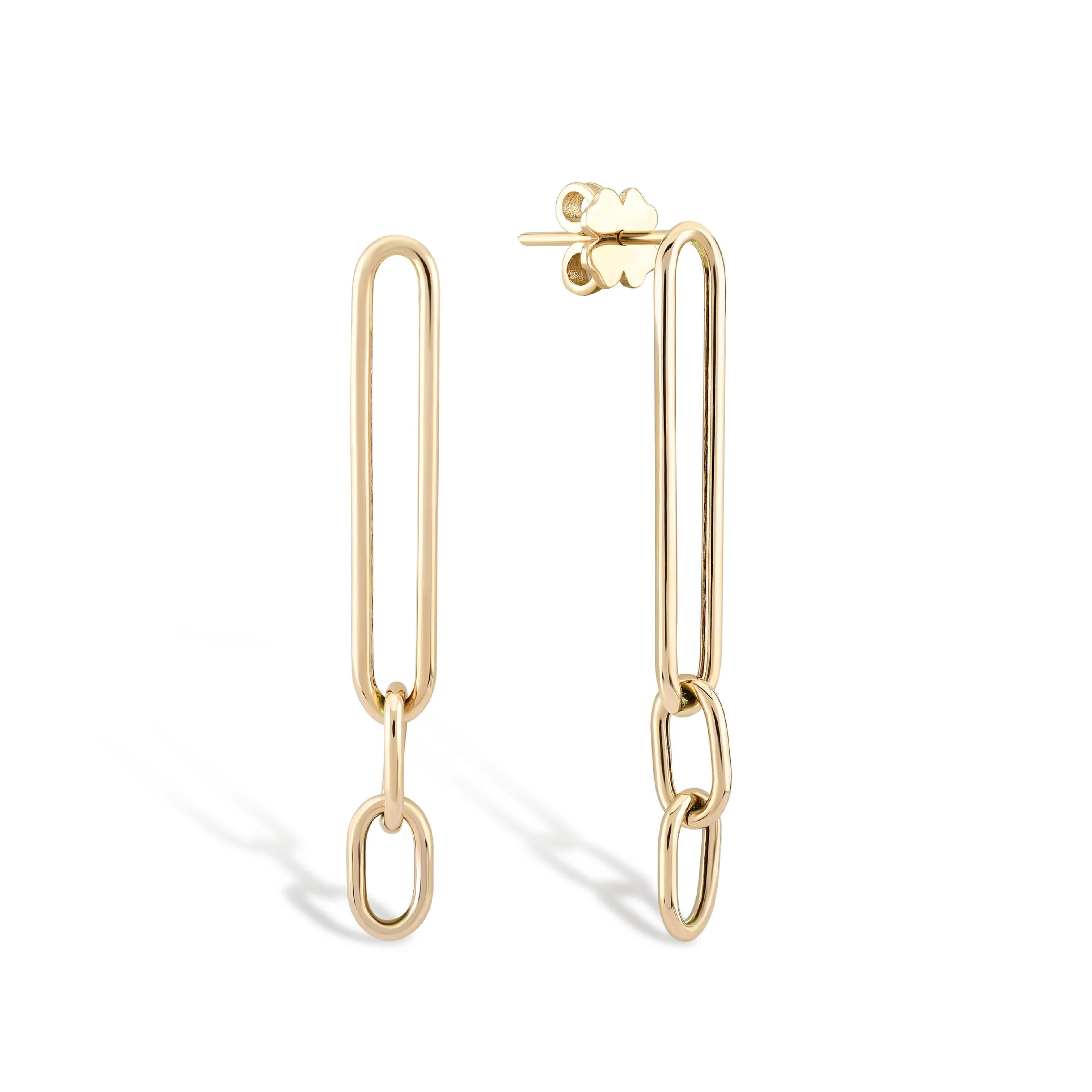 Visacie náušnice zo žltého zlata s minimalistickým oválnym dizajnom CREYO LINIA