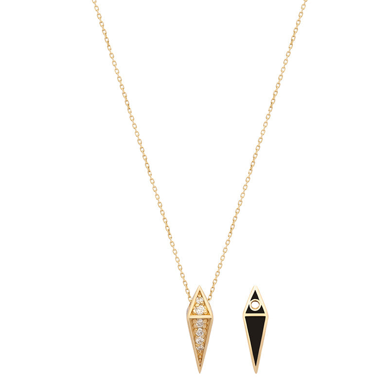 Obojstranný zlatý náhrdelník CREYO s čiernym emailom a zirkónmi