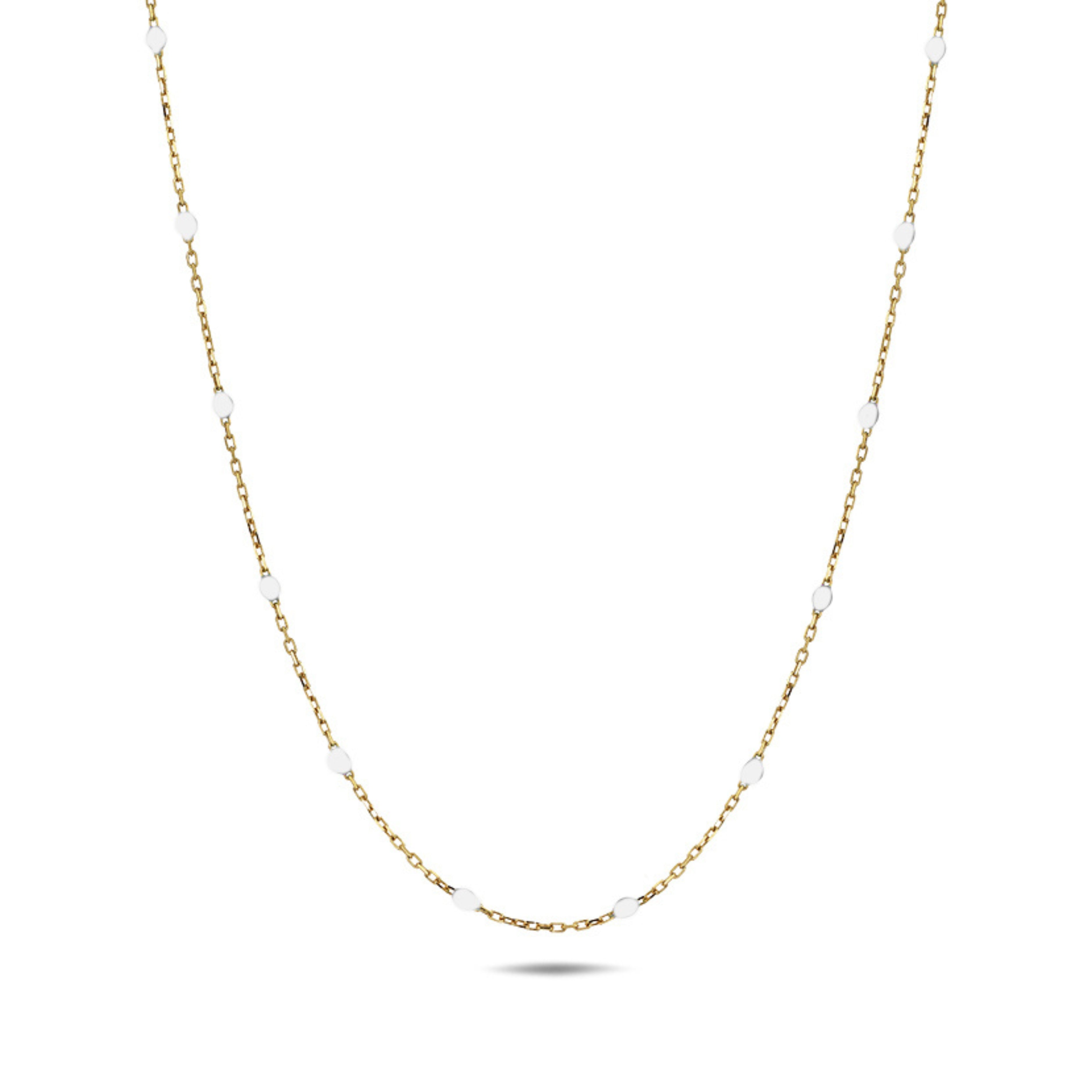 14K zlatý náhrdelník PUREA s bílými korálky – detail šperku na bílém pozadí