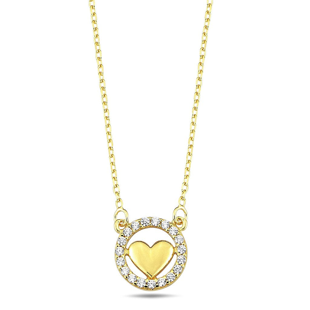 Zlatý náhrdelník s príveskom srdce a čírymi zirkónmi – CREYO AMORE