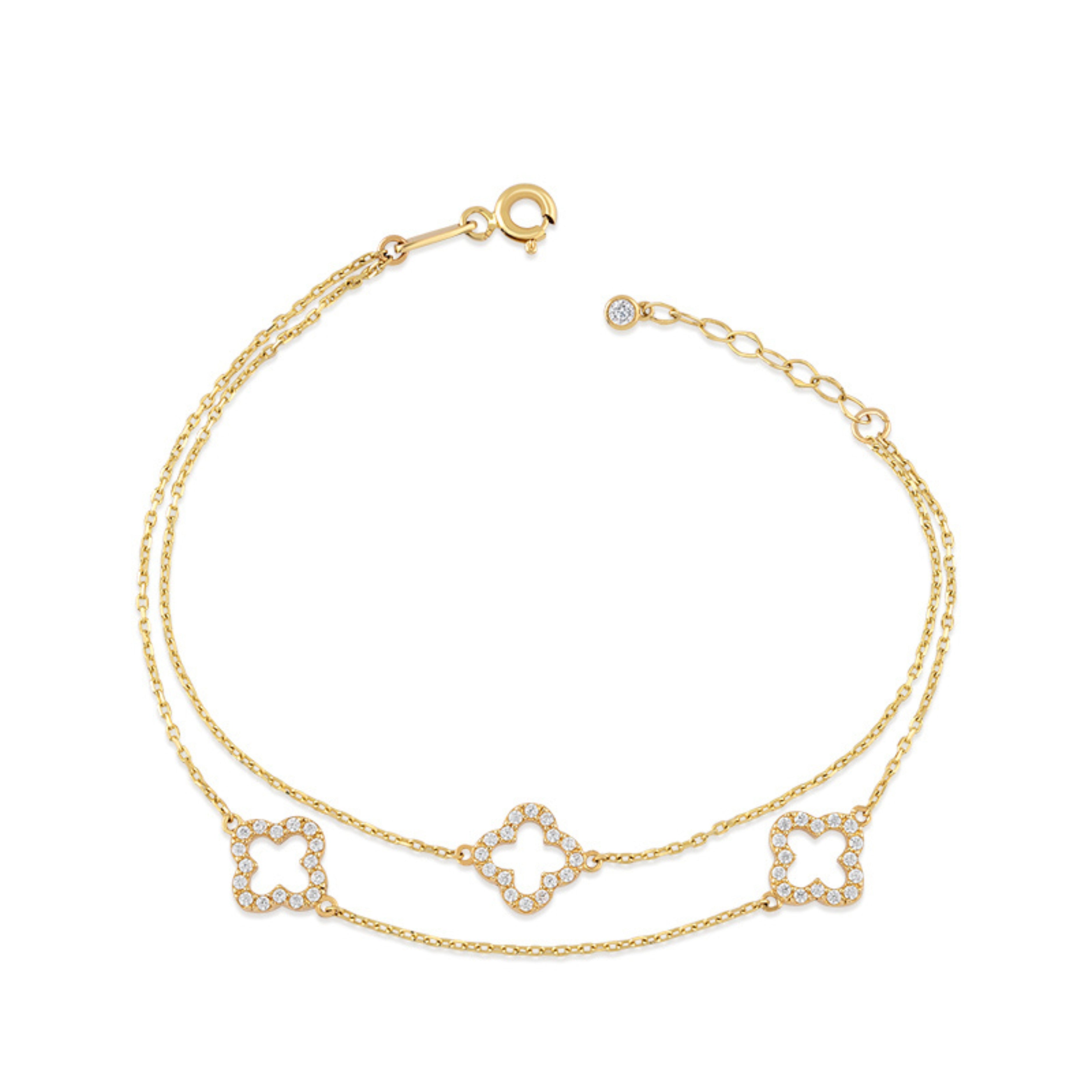 Dámsky zlatý náramok so štvorlístkami a zirkónmi – CREYO FLORÉ